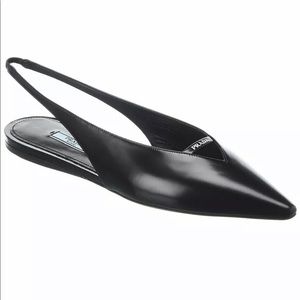 Authentic Prada Leather Square Toe Slingback Flats Logo Shoes